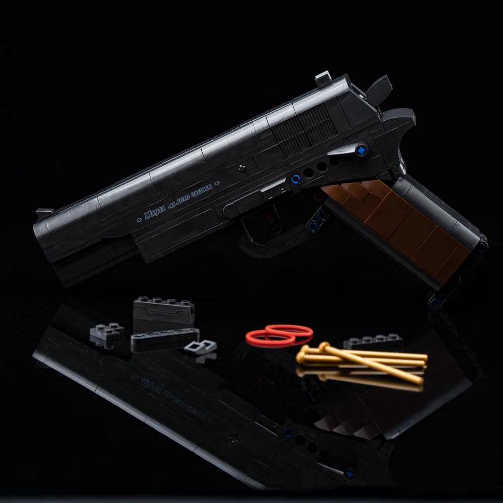 Gun Building Kit, Building Blocks Gun Toy Sets, 1:1 M1911 Pistol Model, Mechanical Weapon Model Toy 333Pcs, Black
