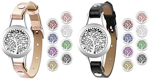 JewelryWe Oil Diffuser Bracelet,Tree of Life Aromatherapy Locket Essential Oil Perfume Diffuser Bangle Bracelet with 8/10 Washable Color Pads for Women Girls