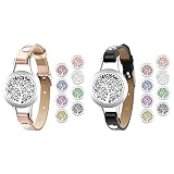 JewelryWe Schmuck 2pcs Ätherisches Öl Armband Edelstahl Baum des Lebens Locket Medaillon Aromatherapie Aroma Öle Parfum Diffusor Echtleder Leder Armreif mit 8 Pads Schwarz
