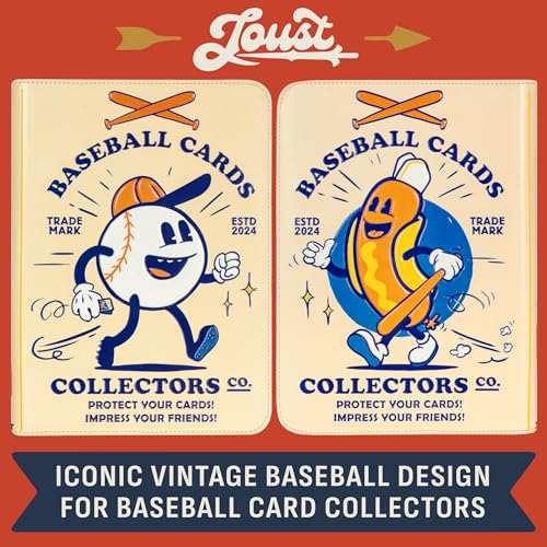 Image of Baseball Card Binder - 9 Pocket Album w Zipper - 360 Side Loading Sleeves Book for Baseball Trading Cards - 3D PU Leather with Vintage Design - Works with Topps, Bowman, Panini...