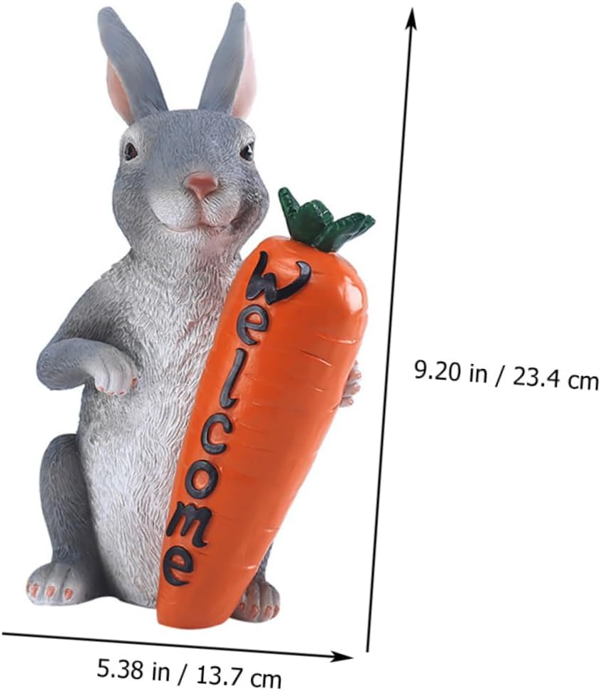 Cabilock Easter Resin Figurine Creative Welcome Adornment for Outdoor Garden Decor Lifelike Grey Bunny Decoration for Spring Home and Housewarming