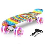 Kqpoinw Kids Skateboard,22' Complete Skateboards for Beginners,Skate Board,Rainbow Skateboards with Colorful LED Light up Wheels,Skate Tool, Ideal Gift for Girls,Kids,Teens
