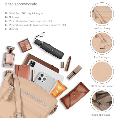 Image of Oak Leathers Leather Crossbody Bag For Women With Adjustable Sling Strap - Medium Size Crossover Shoulder Handbag Purse