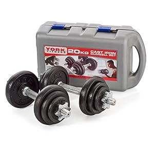 York Fitness Cast Chrome Dumbbell Spinlock – Adjustable Dumbbell Free Weights Set Perfect Hand Weights for Bodybuilding Weightlifting Barbell Weights Home Gym Equipment (Pack of 2) – Black, 20kg