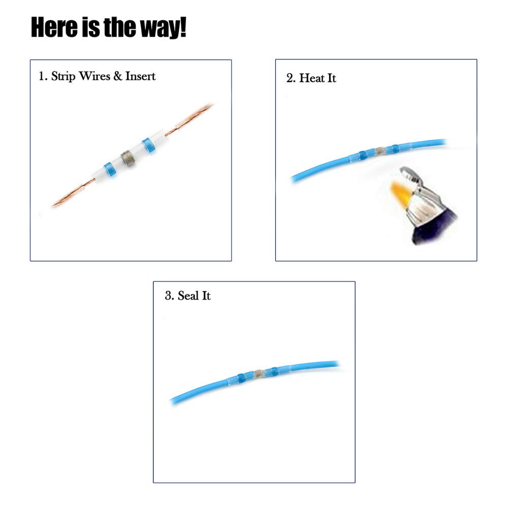 100 Conectores termorretráctiles con Manguito de Soldadura, terminales de crimpado de Empalme, Conectores de Cable aislados e Impermeables de 26-10 AWG