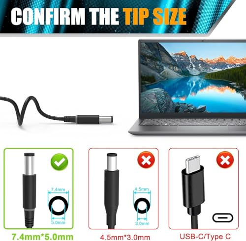 Image of WeFly 19.5V 6.7A 7.4mm x 5.0mm Laptop Charger for Dell 130W AC Charger Precision M20 M60 M70 M90 M2400 M4400 M4500 M6300 LA130PM121 DA130PE1-00 Laptop Power Supply (DE 130W 5.0mm)