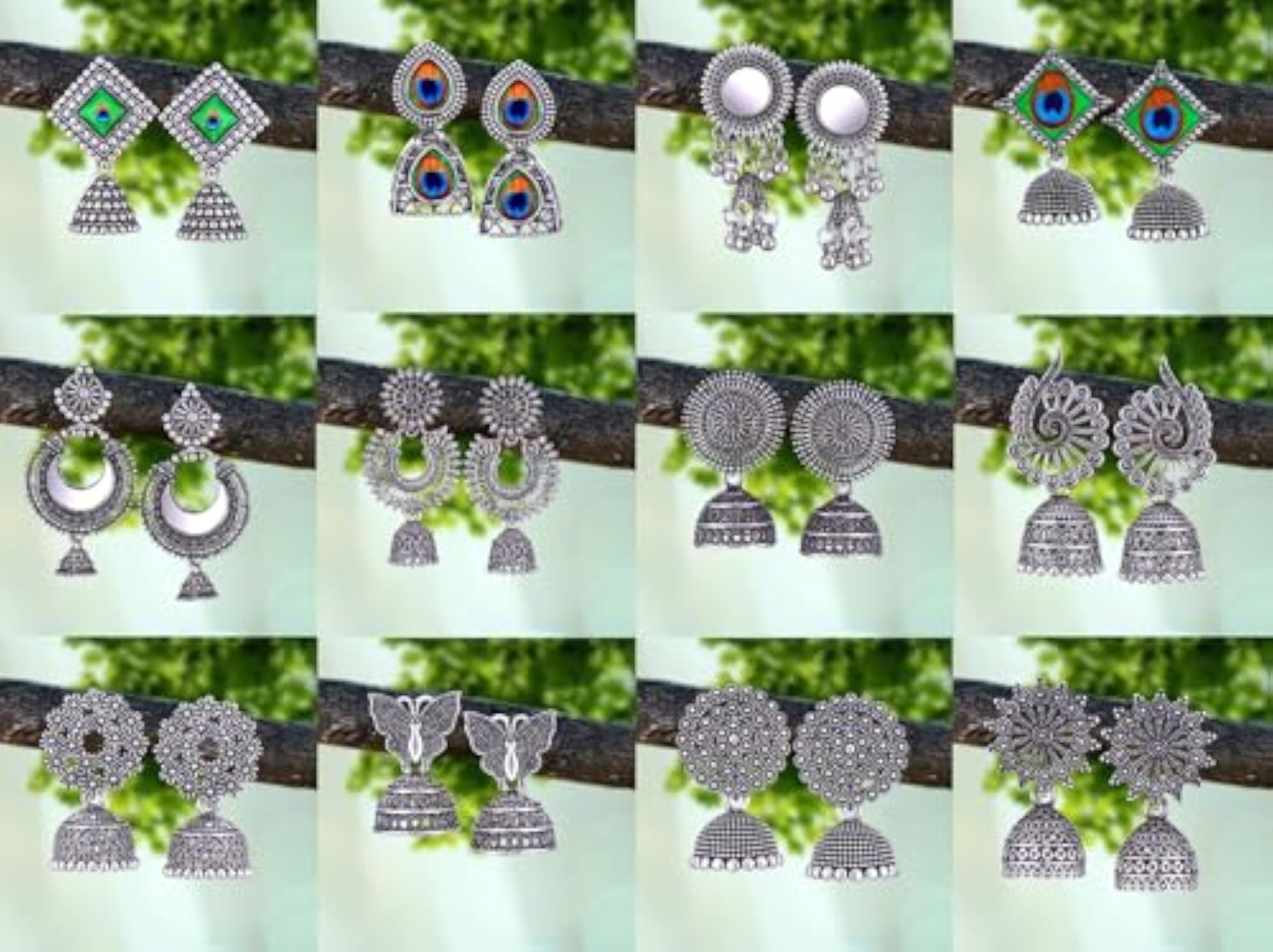 Fashion Oxidised Silver Jhumka Earrings for Women, Combo Set
