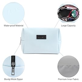 MAANGE Small Makeup Bag, Travel Cosmetic Bag Make Up Bag for Purse Makeup Pouch PU Leather Portable Versatile Zipper Pouch For Women (White)