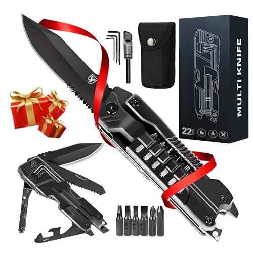 Coltello tascabile multitool per uomo 21 in 1, regalo di compleanno per lui papà partner marito, coltello multifunzionale da uomo con pinze apribottiglie per campeggio all'aperto
