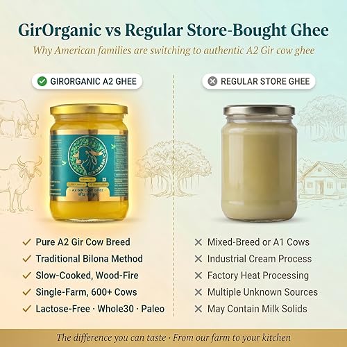 Image of GirOrganic A2 Ghee Butter Organic Grass Fed | Healthy Butter Alternative A2 Ghee Organic Grass Fed for Cooking & Daily Use, Keto Friendly, Non-GMO & Lactose-Free, 16 Oz