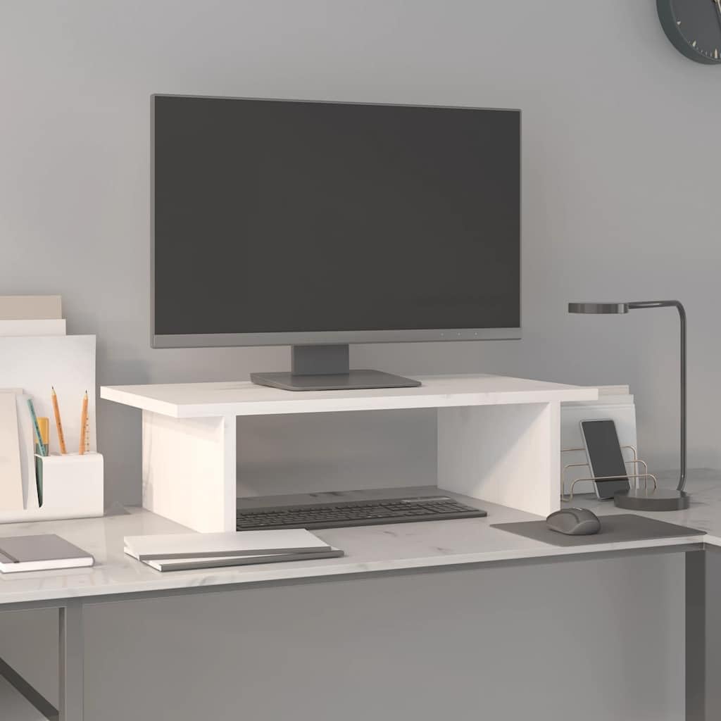 Supporto per monitor bianco in legno di pino massiccio, 50 x 27 x 15 cm, ergonomico, stabile, salvaspazio, per scrivania per computer, scrivania, tavolo da gioco in casa e soggiorno