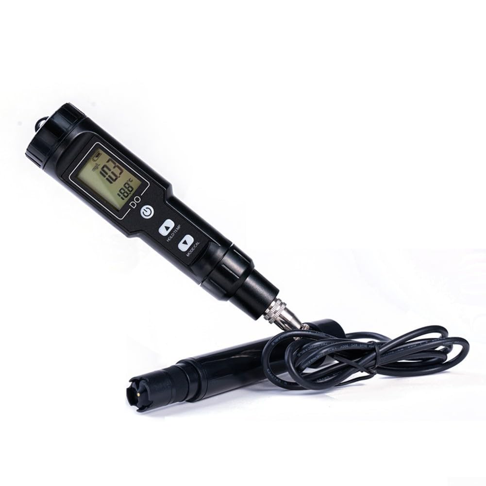 Messgerät für gelösten Sauerstoff, Hintergrundbeleuchtung, digitaler Tester für gelösten Sauerstoff, 0,0–40,0 mg/l Wasserqualitätstester mit ATC-Funktion für Labor, Teich