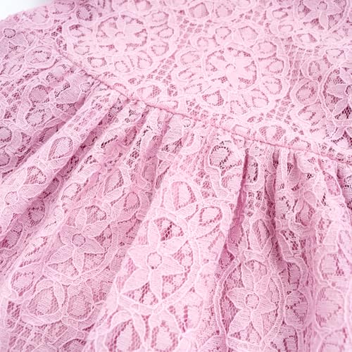 Image of BGFKS Baby Girl Tutu Dress Elegant Lace Pom Pom Flutter Sleeve with Flower Headband Set