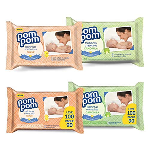 Toalhas Umedecidas PomPom, Suave, 50 Unidades