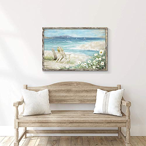 Abstract Beach Framed Painting Artwork: Seaside Chair Wall Art Seascape Hand Painted Painting for Vacation Villa (45" W x 30" H, Multiple Sizes/Material) - Image 6
