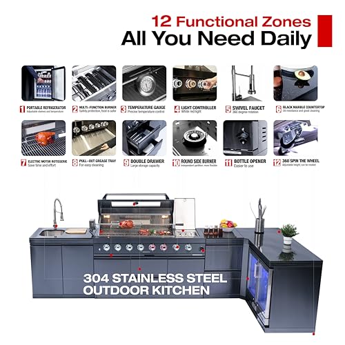 Generic 6-Burner Gas Outdoor Kitchen Island Grill, Stainless Steel ...