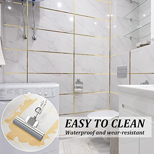 Image of 2Pcs 0.4 Inch x 164 Feet Floor Crevice Line Sticker Foil, Waterproof Tile Foil Tape, Self Adhesive Decorative Sealing Caulk Strip for Living Room, Kitchen, Bathroom (Gold)