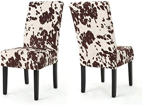 Christopher Knight Home Pertica Contemporary Velvet Dining Chairs, 2-Pcs Set, Milk Cow / Dark Brown