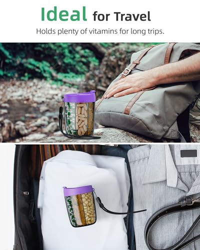 Image of PULIV Large Supplement Organizer Bottle, Holds Plenty of 6 Various Vitamins in 1 Pill Dispenser with Anti-Mixing & Wide Openings Design, Easy to Retrieve Meds, Includes 20 Pcs Labels Dark Purple
