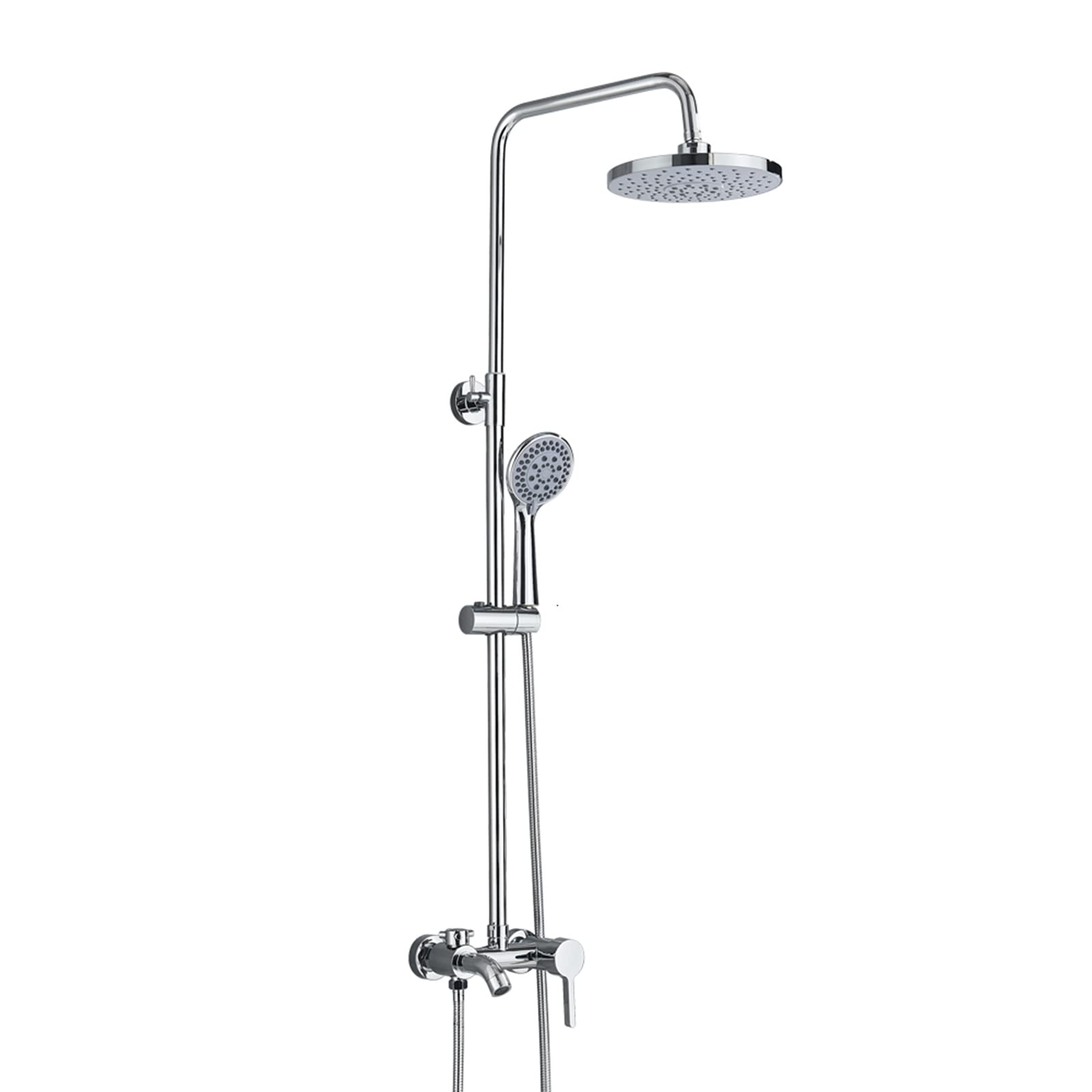 System natryskowy Nowoczesny zestaw baterii natryskowej Montowany na ścianie, chromowany, mosiężny system natryskowy z deszczownicą o średnicy 22 cm i regulowaną słuchawk
