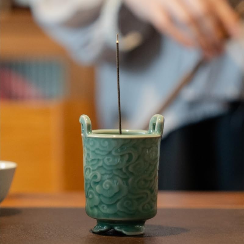 WHZHDMA Incense Holder Vintage Celadon Incense Home Double Ear Small Incense Burner Tea Ceremony Tea Table Ornaments Incense Burner Waterfall