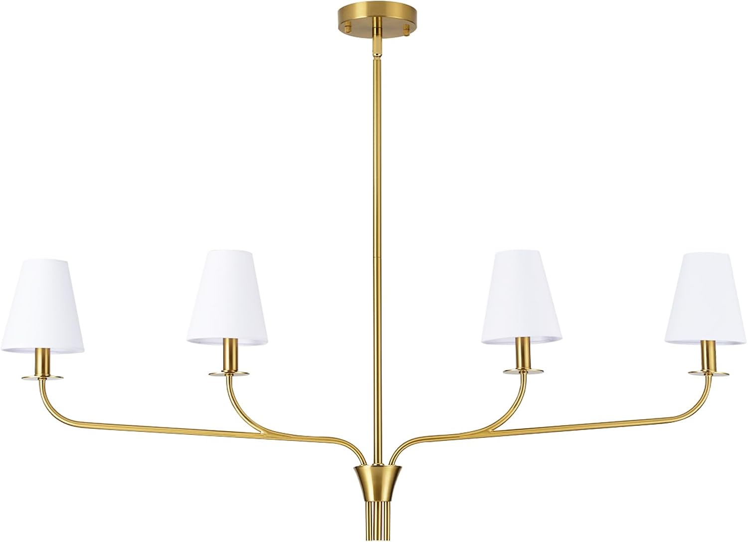 Modern 42" Linear Chandelier for Kitchen Island & Dining Room - 4-Light Gold Finish with White Fabric Shades, Adjustable Hanging Pendant Light Fixture, E12