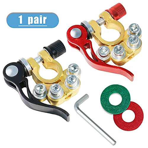 CONDOLD Battery Terminal Connectors,Quick Release Disconnect Car Battery Terminal,Positive Negative for SAE/JIS Type A Posts Kit Includes battery connector, Washers, Hexagon Wrench (Brass)