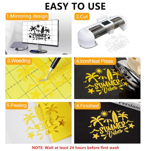 Image of FUNKAKA Heat Transfer Vinyl Rolls, 12 inch x 65ft Yellow Iron on Vinyl