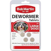 Bob Martin Worming Tablets for Dogs - Worming Treatment for Medium & Large Dogs. Kills 5 Most Common Worms in 1 Dose. 4 Chewable Liver Flavored Tablets 40g