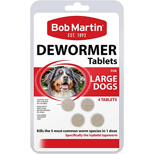 Bob Martin Worming Tablets for Dogs - Worming Treatment for Medium & Large Dogs. Kills 5 Most Common Worms in 1 Dose. 4 Chewable Liver Flavored Tablets 40g