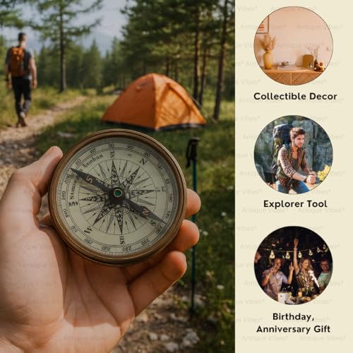 Brújula de latón estilo vintage Antique Vibes con poema de Robert Frost, herramienta de navegación para senderismo y supervivencia, coleccionable artesanal miniatura 5