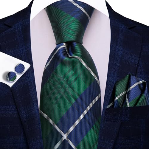 Image of Hi-Tie Men 63inches Tie Set Extra Long Necktie Paisley Tie Pocket Suqare Cufflinks Big and Tall Men Tie