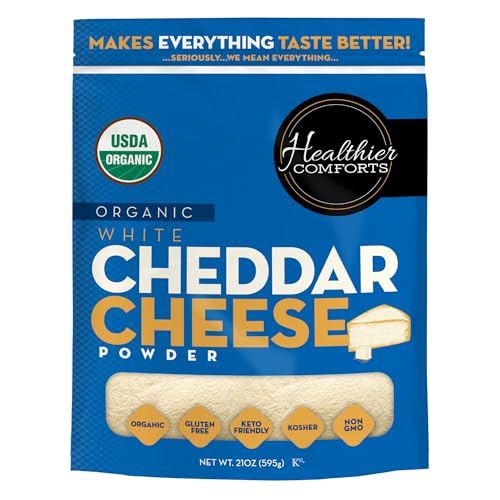 Healthier Comforts Organic White Cheddar Cheese Powder (1.31lb) | Gluten Free, Kosher, Keto-Friendly, Non-GMO, Antibiotic & Hormone Free | Perfect for Popcorn Seasoning, Mac and Cheese, Pasta & Sauces