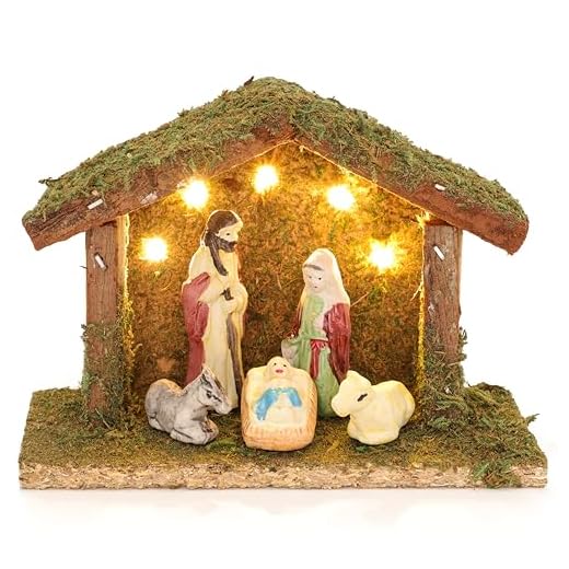 Christmas Concepts® 14 cm (5,5") Crèche Miniature à Piles - 5 lumières LED Blanc Chaud et Personnages de la nativité - Décorations de Noël Traditionnelles