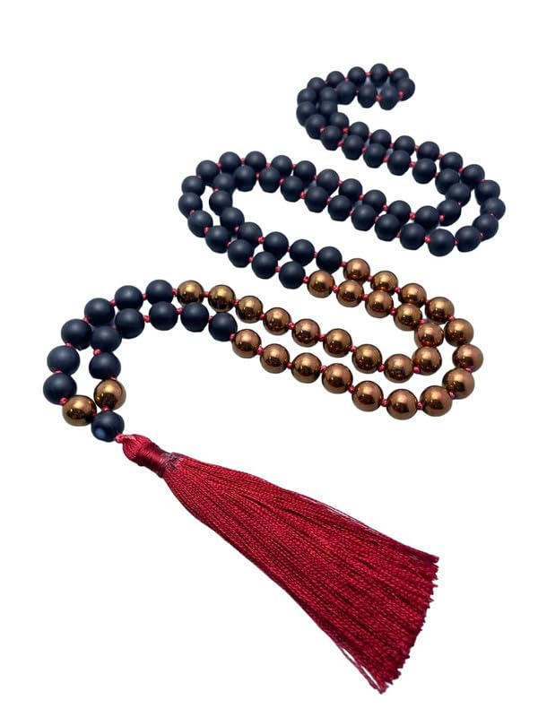 Collier Mala 108 perles onyx hématite pour équilibre énergétique et yoga au quotidien