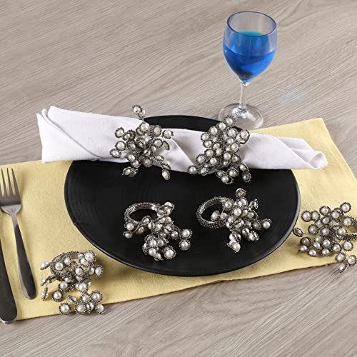Homebia Designs Silver Pearl Beaded Napkin Ring - Set Of 12 - Elegant Napkin Holder For Dinner Table Décor/Farmhouse/Mothers Day/Fathers Day/Independence Day/4Th Of July/Party/Wedding & Everyday Use #TOP3