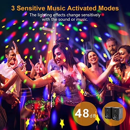 Disco Lights, Gritin 360°Rotation Music Activated Disco Ball Lights with 4M/13ft USB Cable & Remote Control - [ Dynamic Star Pattern Effect ] 3W RGBY Party Lights for Kids Birthday,Home Gathering,etc