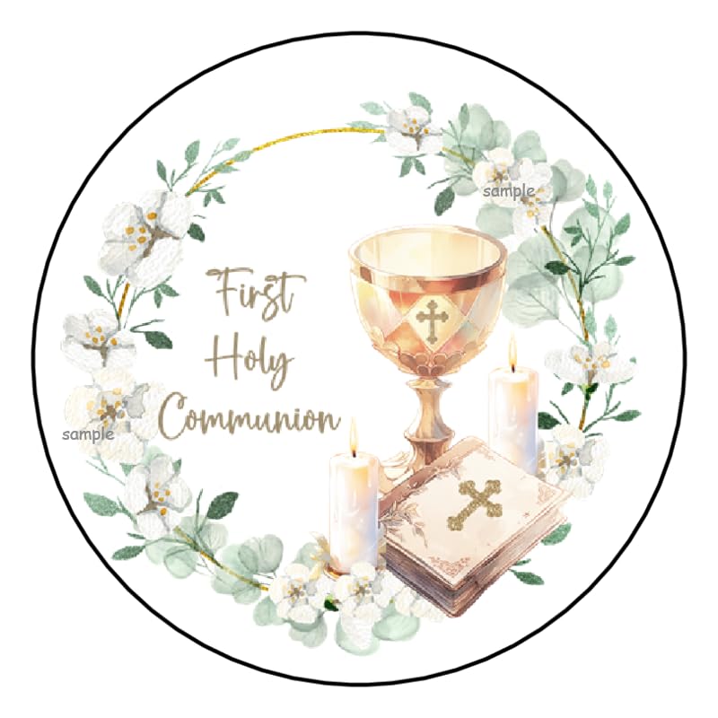 Amazon.com: 30 Pcs My First Communion Floral Wreath Stickers Favor ...