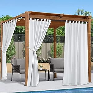 PONY DANCE Terrasgordijnen, outdoor, gordijnen, waterdicht, inkijkbescherming, lusgordijn, set van 2 outdoorgordijnen, weerbestendig, voor paviljoen, H 240 x B 140 cm, wit