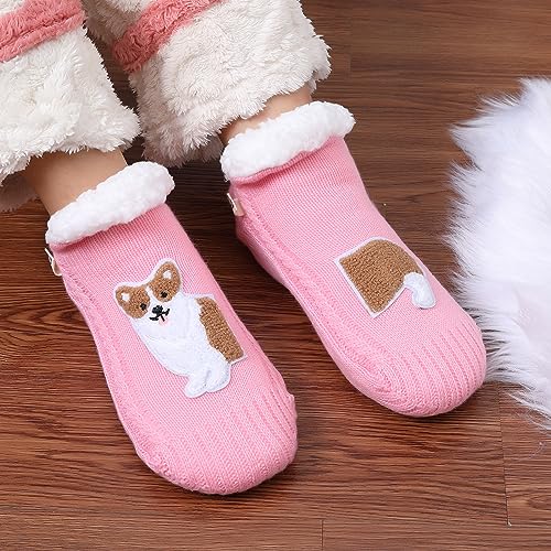Image of ZYZX Cute Dog Slipper Socks for Women with Grips,Fuzzy Socks Indoor