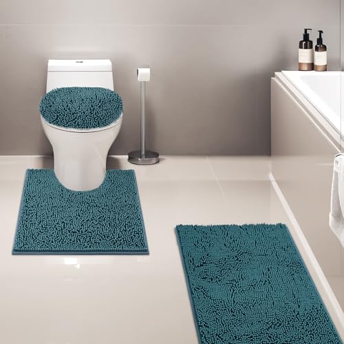 Baahrnom Bathroom Rugs Sets 3 Piece with Adjustable Toilet Seat Cover 19.5"x 18.5" Machine Washable Bath Rug Set with TPR Non Slip Rubber Backing Solid Bath Mat Set for Luxury Bathroom Decoration by Baahrnom - Used condition - Image 2