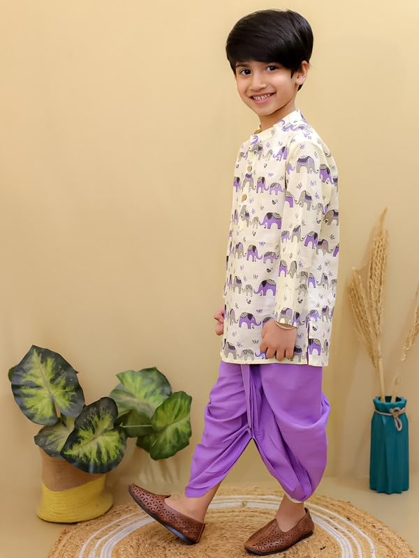 Image of superminis Boys Dhoti Kurta Set Cotton Animal Print Full Sleeves Ethnic Wear for Kids Boys | Kurta Dhoti for Baby Boy 0-3 Months to 8 Years | Traditional Dress for Festive