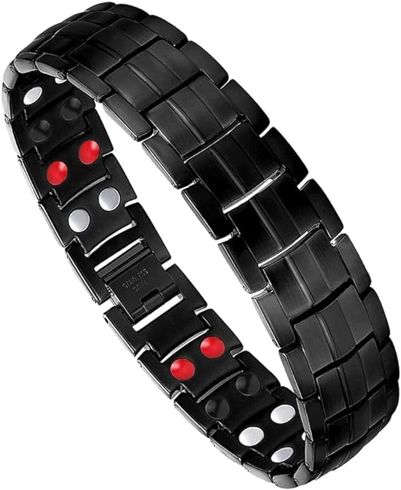 Generic Strength Bracelets for Men Titanium Steel Double Row 4 Elements Therapy Bracelet Stress & Arthritis Pain Relief Bracelet with Adjustment Tool Jewelry Gifts for Women Men