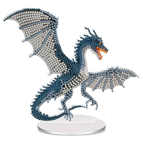 Image of QDUODUO Diamond Art Desk Ornament, Dragon Diamond Painting Stand-Up Tabletop Decoration for Adults Teenagers Beginners & Kids Aged 6, Standing 5D Crystal Gem Art Kits, Small DIY Mosaic Craft Gift Set