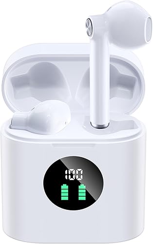 Auriculares inalámbricos con Bluetooth 5.3 con sonido estéreo de 35 horas de reproducción, estuche de carga inalámbrica y pantalla de alimentación,