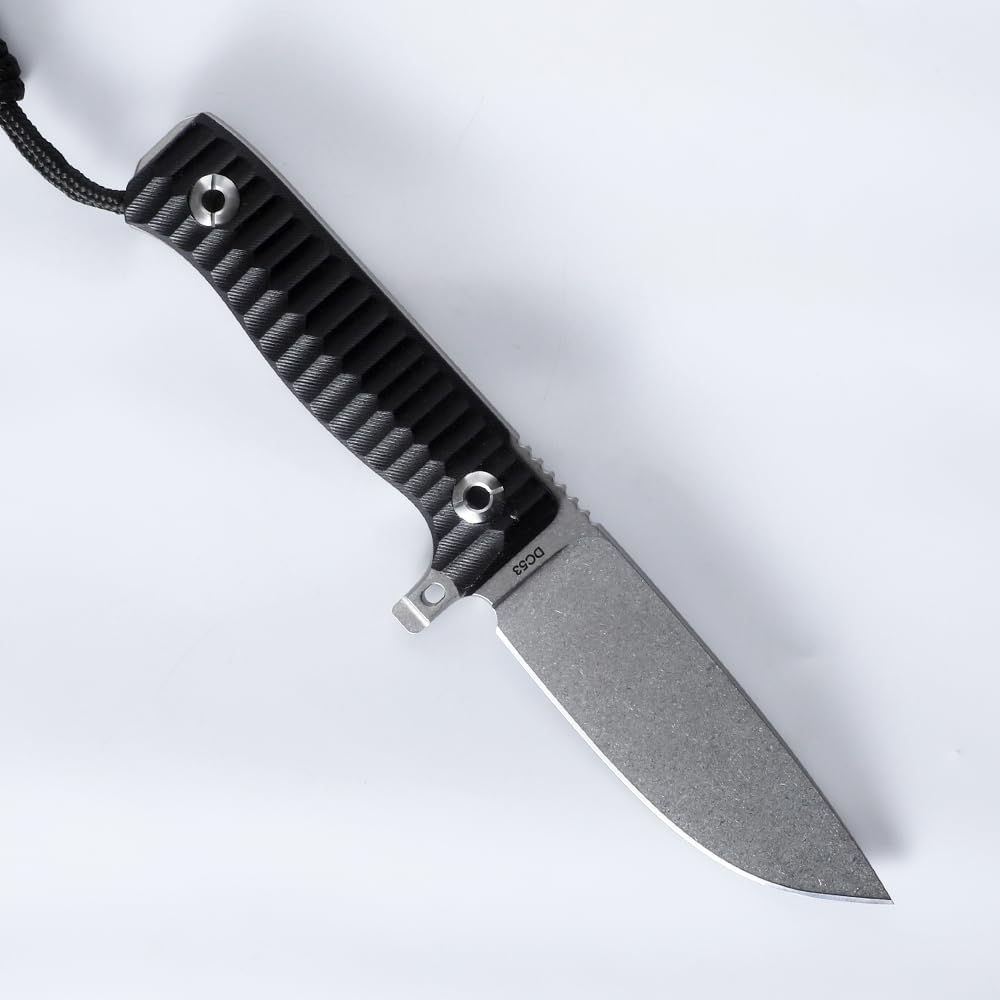 Fixed Blade Knife 4.13-inch DC53 Steel Fixed Blade G10 Handle with Sheath Pocket Knife (White stone washing)