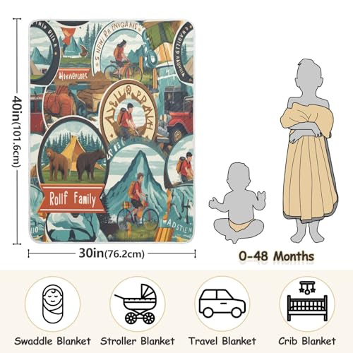 Image of Baby Swaddle Blanket for Boys Girls Soft Warm Stroller Throw Blanket for Newborn Infant Toddler 30X40in Summer Adventure Vintage Pattern