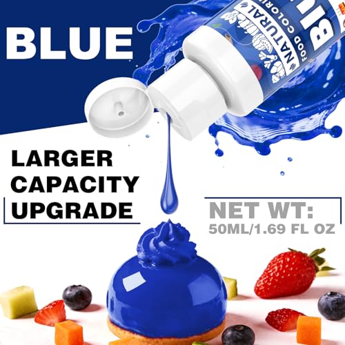 Image of Blue Natural Food Coloring - 50ml Plant Based Food Dye, No FD&C & Artificial Dyes, Gluten-Free, Food-Grade, Vibrant Liquid Colors for Icing, Baking, Cake Decorating, Frosting, Fondant, Slime - 1.69 Fl.Oz Bottles
