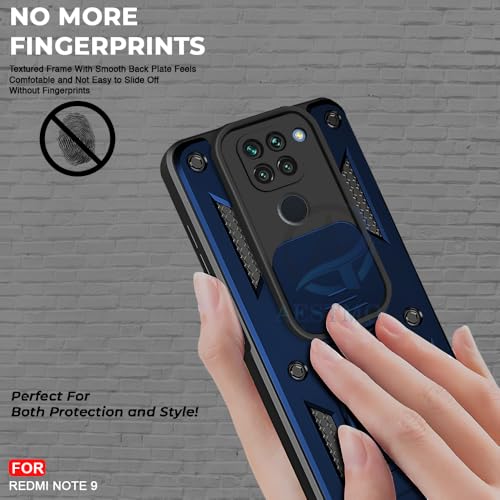 Image of AESTMO Tough Armor Redmi Note 9 Bumper Back Case Cover | Ring Holder & Sliding Camera Shield Cover | 360 Degree Protection Back Case Cover for Redmi Note 9 (Blue)