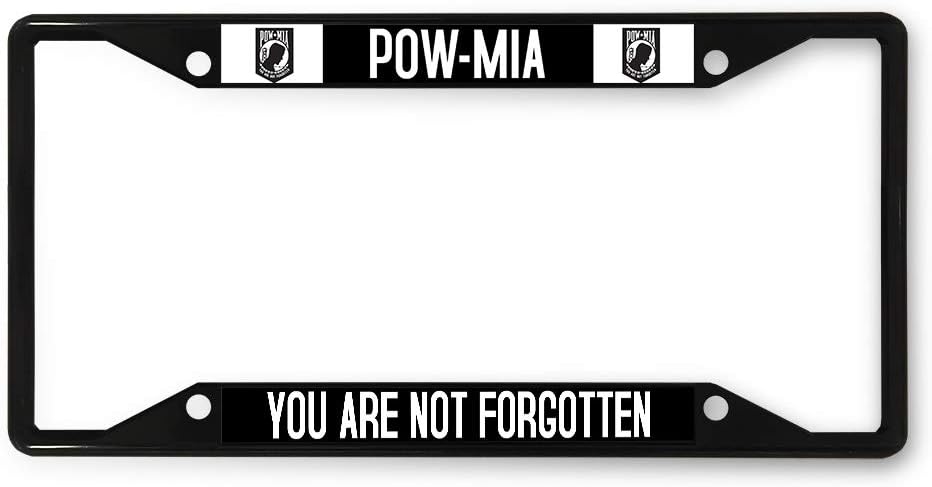 Sign Destination Metal License Plate Frame Pow Mia You are Not Forgotten Plate Car Auto Tag Holder Black 4 Holes Set of 2